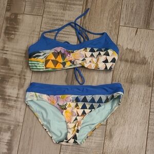 Blue and Multicolor Bikini Set